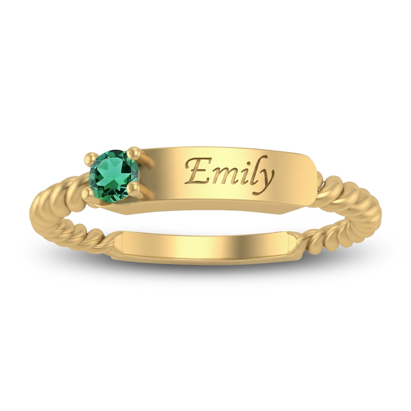 Main Image 2 of Lab-Created Emerald Engravable ID Ring 10K Yellow Gold