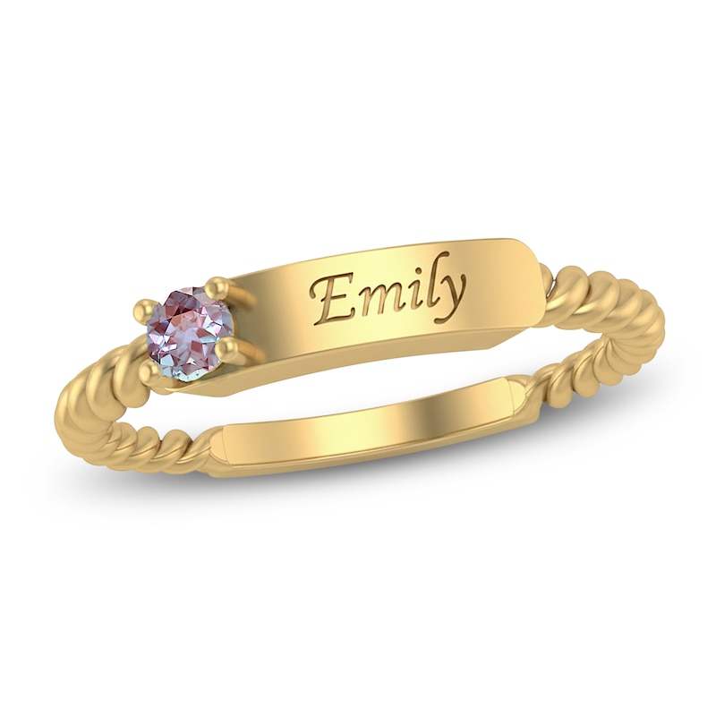 Main Image 1 of &nbsp;Lab-Created Alexandrite Engravable ID Ring 10K Yellow Gold