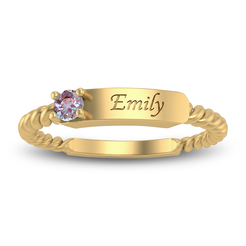 Main Image 2 of &nbsp;Lab-Created Alexandrite Engravable ID Ring 10K Yellow Gold