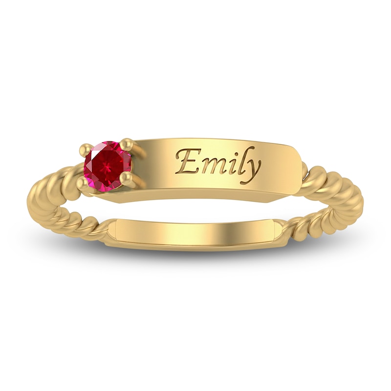 Main Image 2 of Lab-Created Ruby Engravable ID Ring 10K Yellow Gold