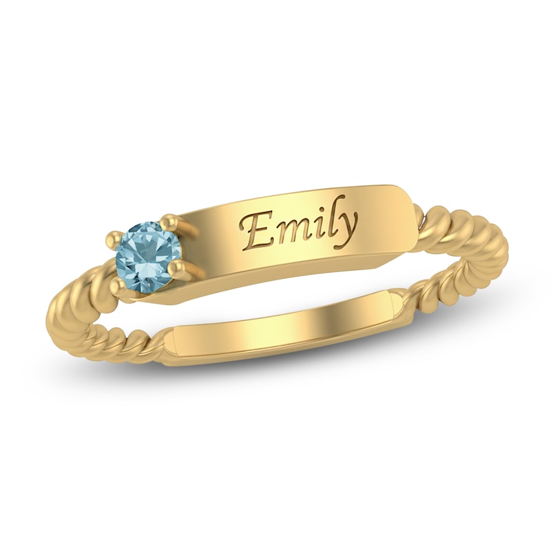 Main Image 1 of Natural Blue Zircon Engravable ID Ring 10K Yellow Gold