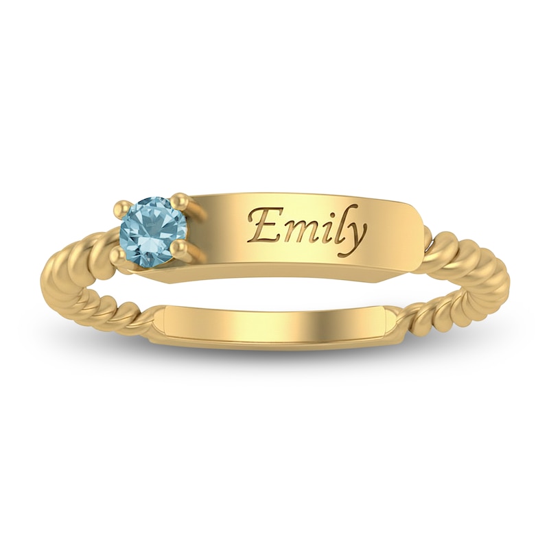 Main Image 2 of Natural Blue Zircon Engravable ID Ring 10K Yellow Gold