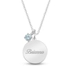 Thumbnail Image 1 of Name Disc & Natural Aquamarine Solitaire Charm Necklace Sterling Silver 18" (1 Line)