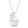 Thumbnail Image 1 of Name Disc & Natural White Topaz Solitaire Charm Necklace Sterling Silver 18" (1 Line)