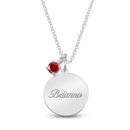 Name Disc & Lab-Created Ruby Solitaire Charm Necklace Sterling Silver 18" (1 Line)