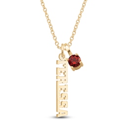 Natural Garnet & Personalized Name Charm Necklace 10K Yellow Gold 18"