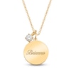 Thumbnail Image 1 of Name Disc & Natural White Topaz Solitaire Charm Necklace 10K Yellow Gold 18" (1 Line)