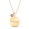 Thumbnail Image 1 of Name Disc & Lab-Created Alexandrite Solitaire Charm Necklace 10K Yellow Gold 18" (1 Line)