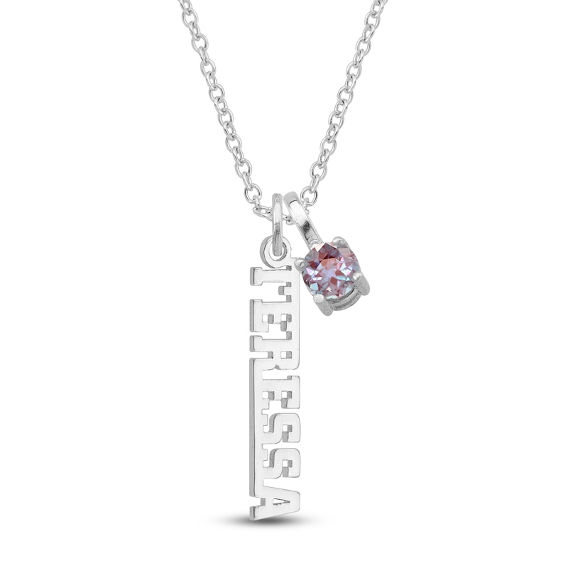 Main Image 1 of Lab-Created Alexandrite & Personalized Name Charm Necklace Sterling Silver 18"