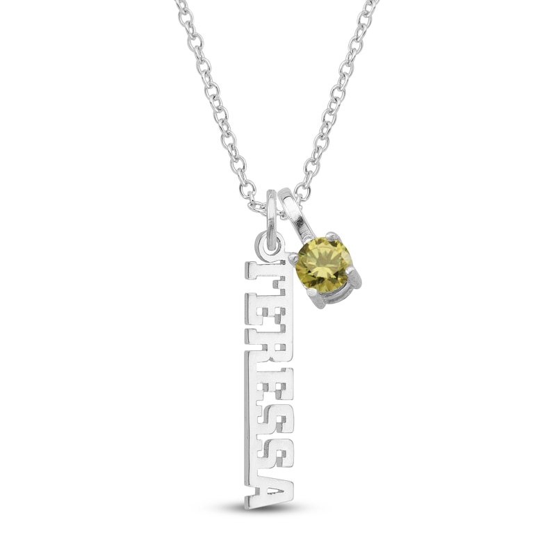 Main Image 1 of Natural Peridot & Personalized Name Charm Necklace Sterling Silver 18"