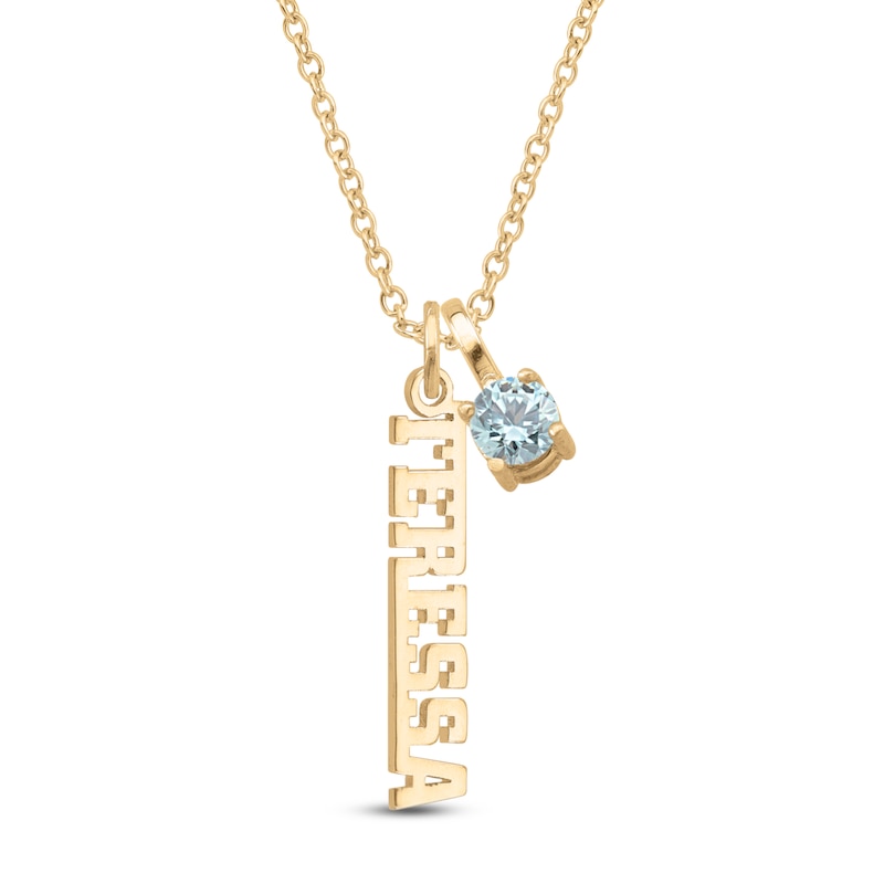 Main Image 1 of Natural Aquamarine & Personalized Name Charm Necklace 10K Yellow Gold 18"