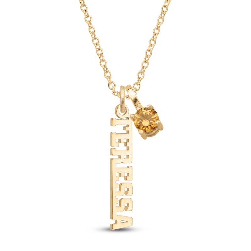 Main Image 1 of Natural Citrine & Personalized Name Charm Necklace 10K Yellow Gold 18"