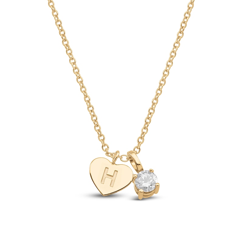 Main Image 1 of Natural White Topaz & Engravable Initial Heart Charm Necklace 10K Yellow Gold 18"