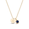 Thumbnail Image 1 of Blue Lab-Created Sapphire & Engravable Initial Heart Charm Necklace 10K Yellow Gold 18"