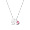 Thumbnail Image 1 of Pink Lab-Created Spinel & Engravable Initial Heart Charm Necklace Sterling Silver 18"