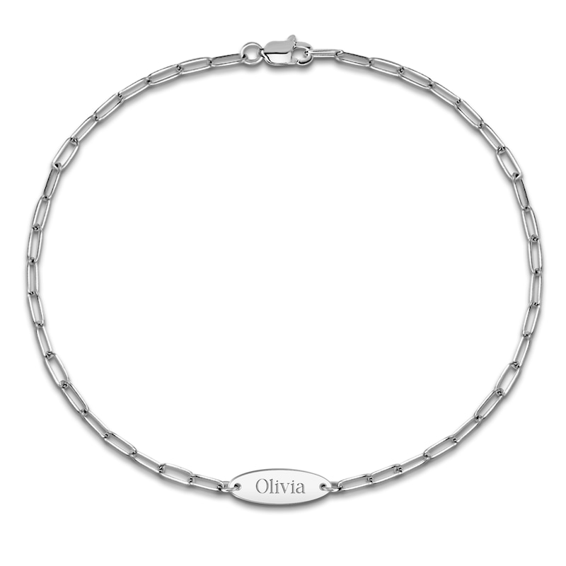 Main Image 1 of Personalized Oval Nameplate Bracelet Sterling Silver 7.5" (1 Name)