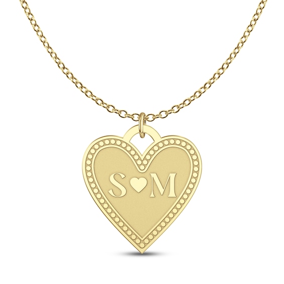 Personalized Couple's Initials Heart Necklace 14K Yellow Gold 18" (2 Initials)