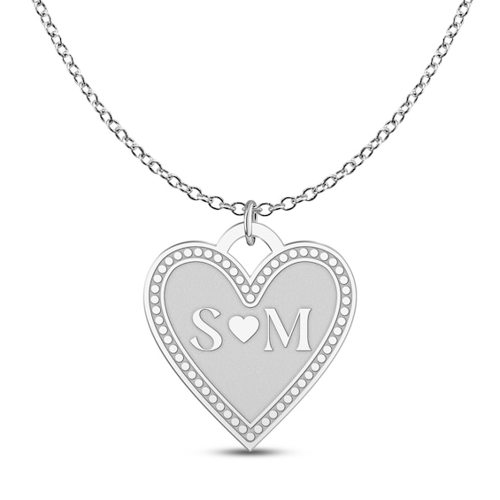 Personalized Couple's Initials Heart Necklace Sterling Silver 18" (2 Initials)