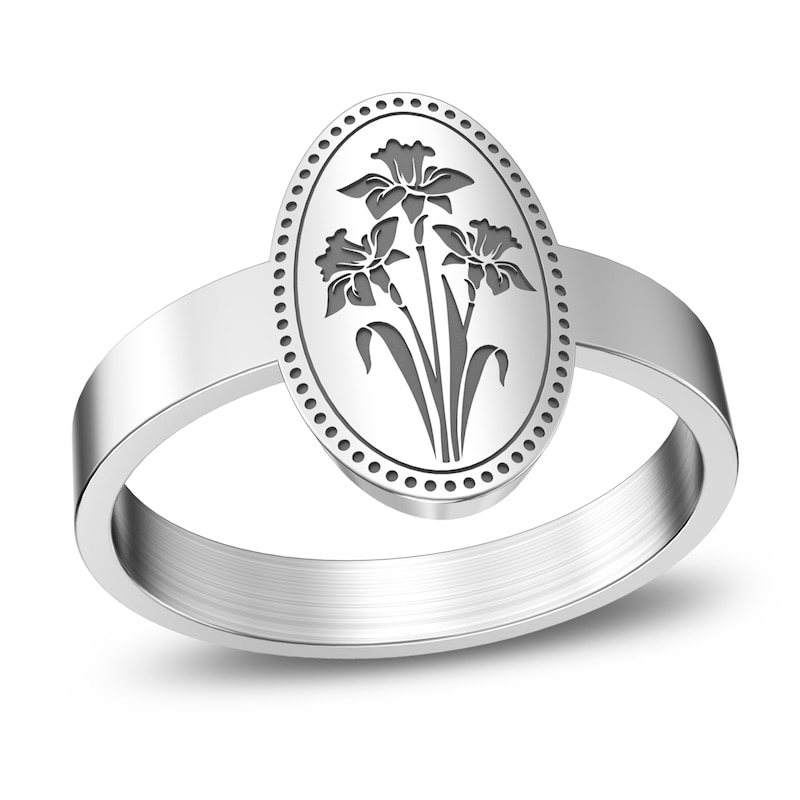 Main Image 1 of Personalized Birth Flower Signet Ring Sterling Silver