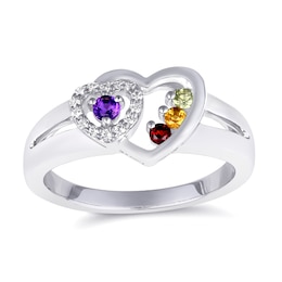 Birthstone Family & Mother's Double Heart Ring (2-4 Stones and Lines)