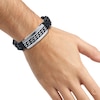 Thumbnail Image 1 of Men's Bracelet Black Leather Stainless Steel 8.5" Length