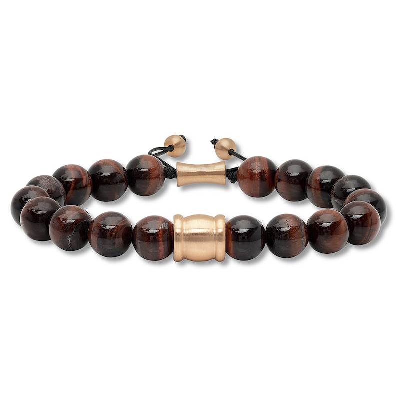 Main Image 1 of Men's Tiger Eye Quartz Bolo Bracelet Rose-Tone Stainless Steel