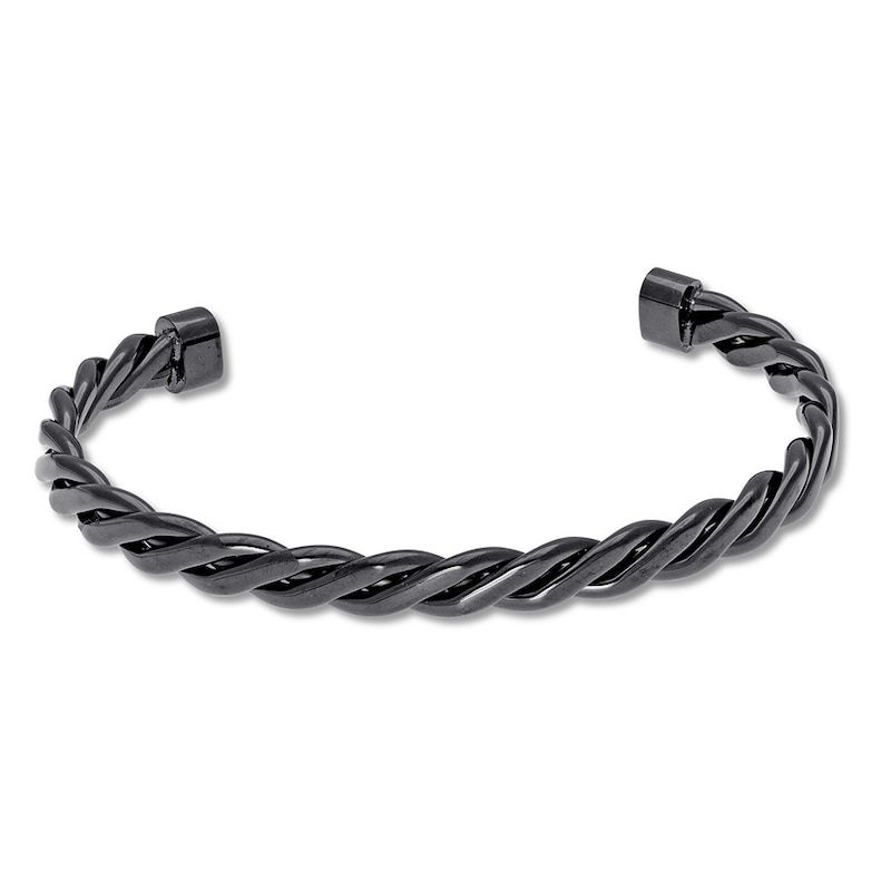 Main Image 1 of Men's Cuff Bracelet Black Ion-Plated Stainless Steel
