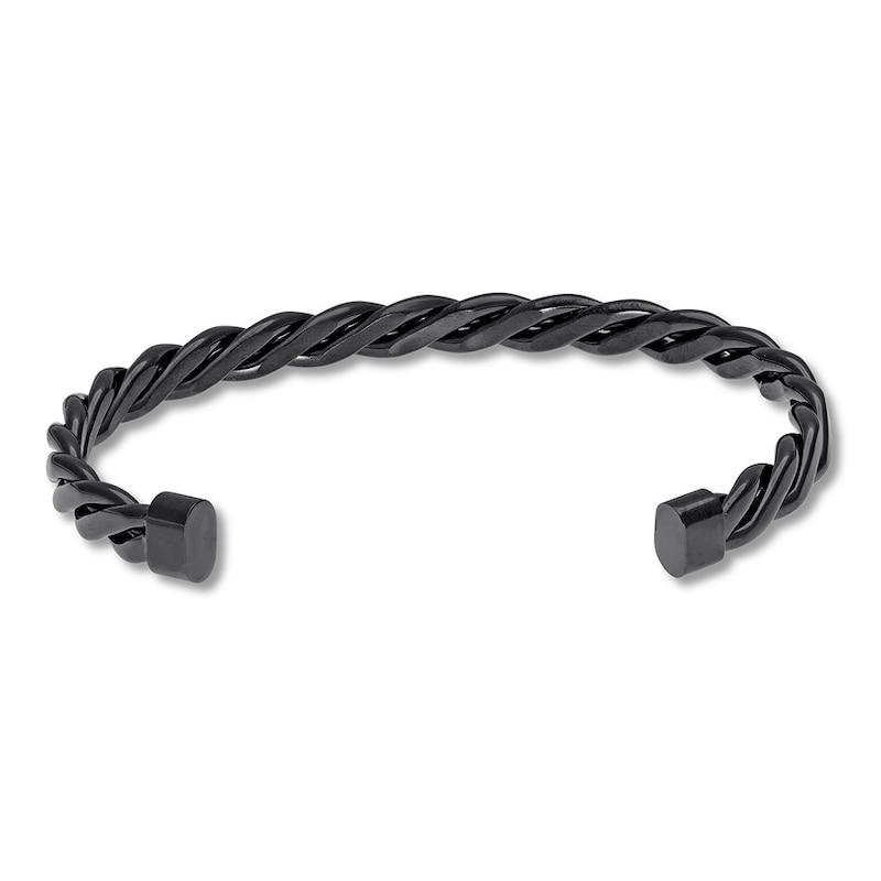 Main Image 2 of Men's Cuff Bracelet Black Ion-Plated Stainless Steel