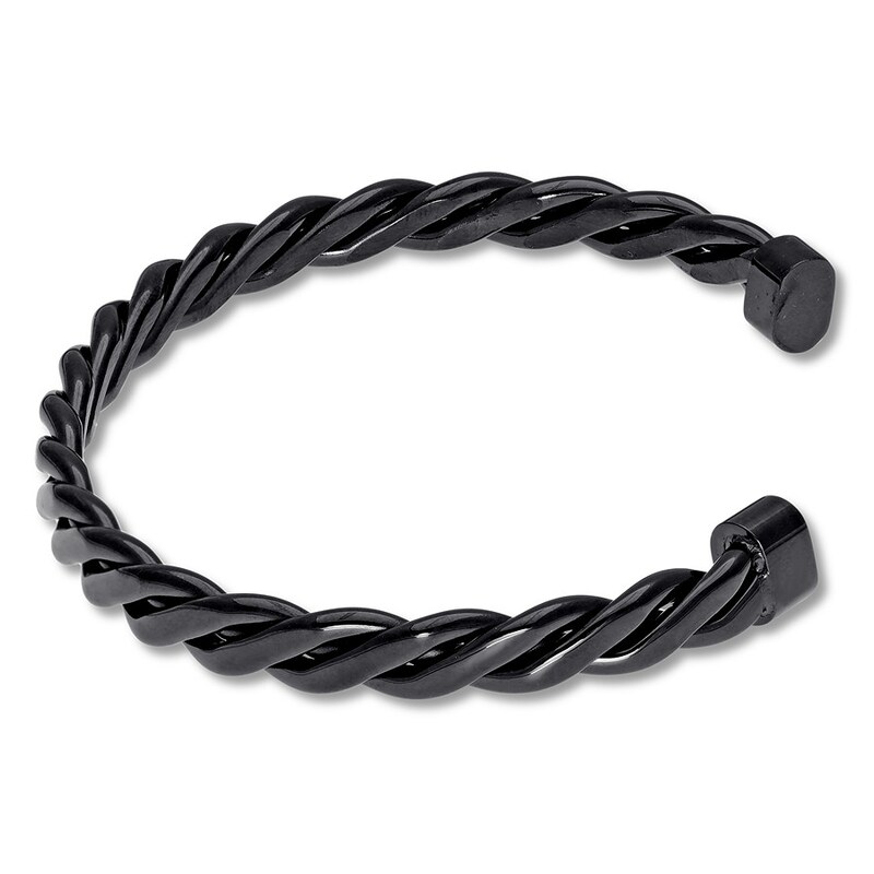 Main Image 3 of Men's Cuff Bracelet Black Ion-Plated Stainless Steel