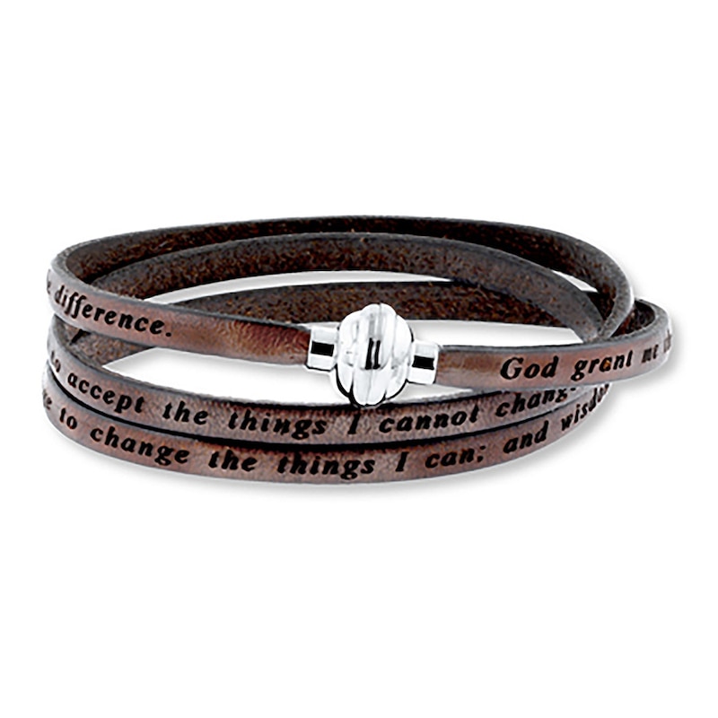 Main Image 1 of Serenity Prayer Bracelet Brown Leather Stainless Steel