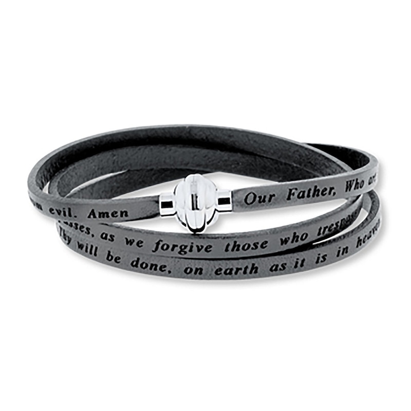 Lord's Prayer Bracelet Black Leather Stainless Steel