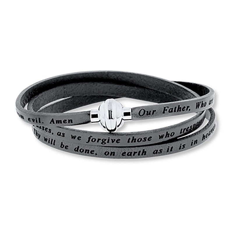 Main Image 1 of Lord's Prayer Bracelet Black Leather Stainless Steel