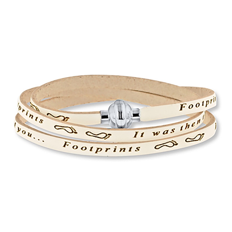 Main Image 1 of Footprints Prayer White Leather Stainless Steel