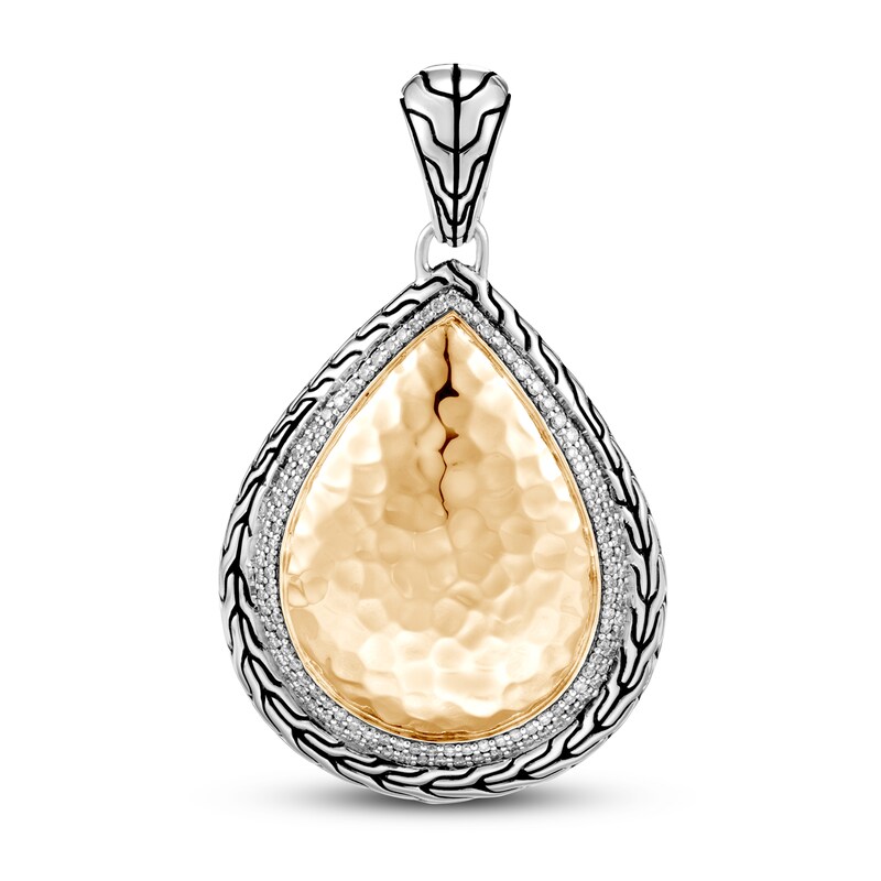 John Hardy Classic Chain Hammered Drop Charm 1/2 ct tw Diamonds Sterling Silver/18K Yellow Gold