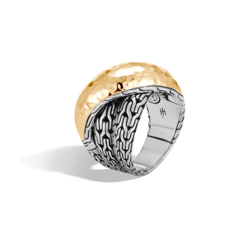 John Hardy Classic Chain Hammered Overlap Ring Sterling Silver/18K Yellow Gold