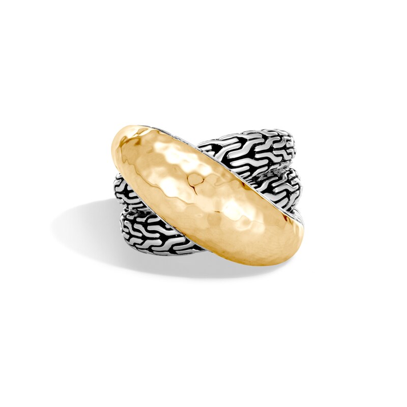 John Hardy Classic Chain Hammered Overlap Ring Sterling Silver/18K Yellow Gold