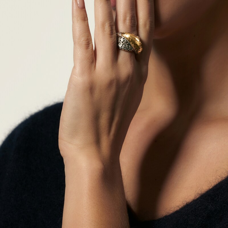 John Hardy Classic Chain Hammered Overlap Ring Sterling Silver/18K Yellow Gold