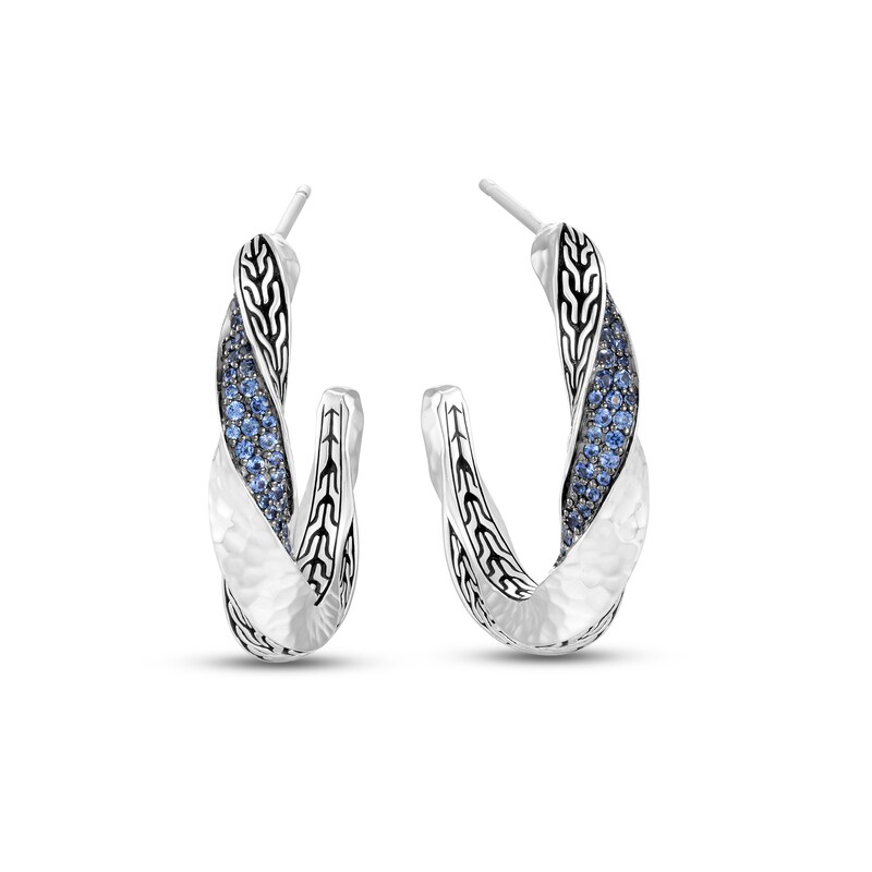 John Hardy Natural Blue Sapphire Hoop Earrings Sterling Silver