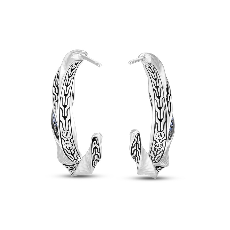 John Hardy Natural Blue Sapphire Hoop Earrings Sterling Silver