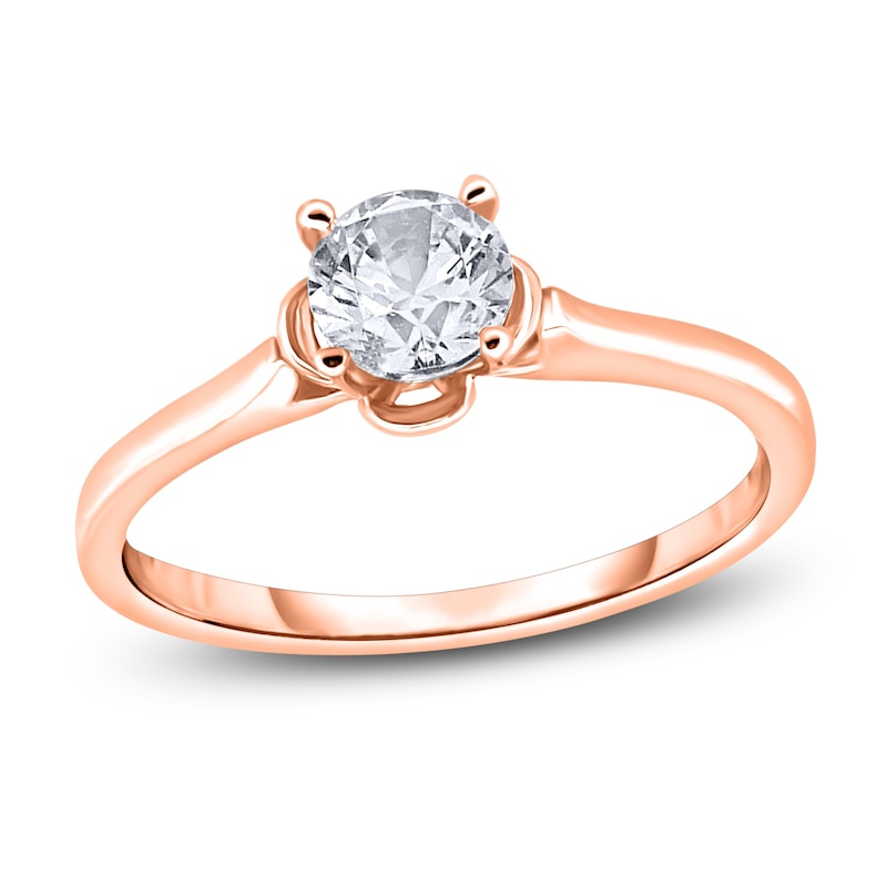 Main Image 1 of Diamond Solitaire Floral Engagement Ring 1/2 ct tw Round 14K Rose Gold (I2/I)