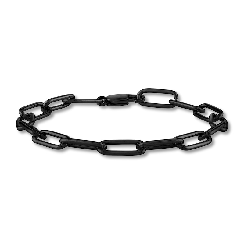 Main Image 2 of Solid Paperclip Chain Necklace 18"/Bracelet Set Black Ion-Plated Stainless Steel 7.5" 7mm