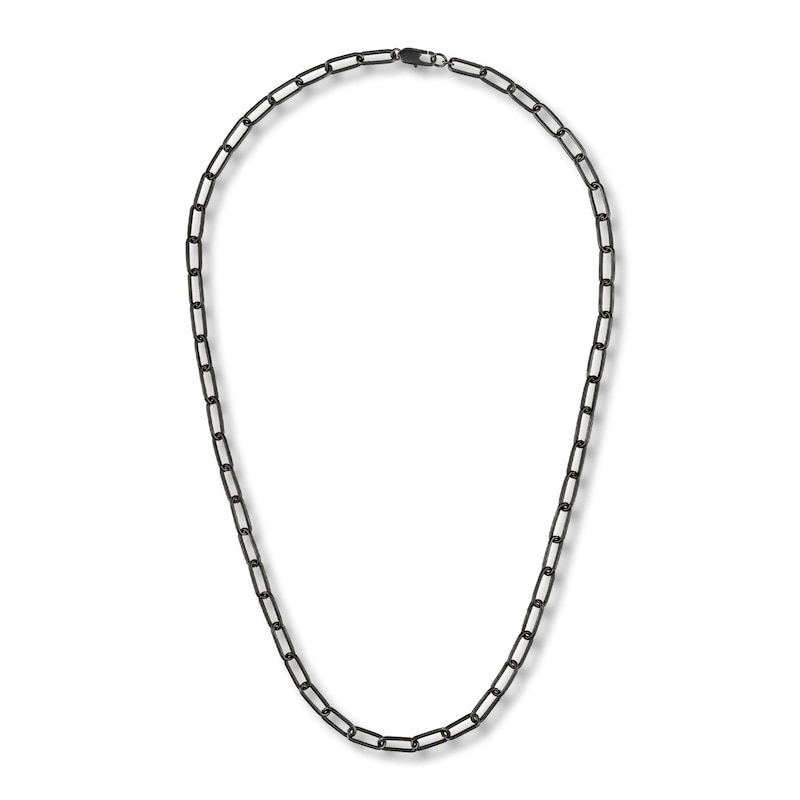 Main Image 4 of Solid Paperclip Chain Necklace 18"/Bracelet Set Black Ion-Plated Stainless Steel 7.5" 7mm
