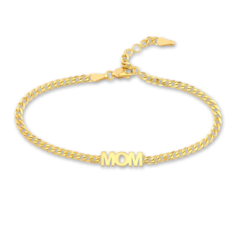 Main Image 1 of "MOM" Curb Bracelet 14K Yellow Gold 6.7" Adj.