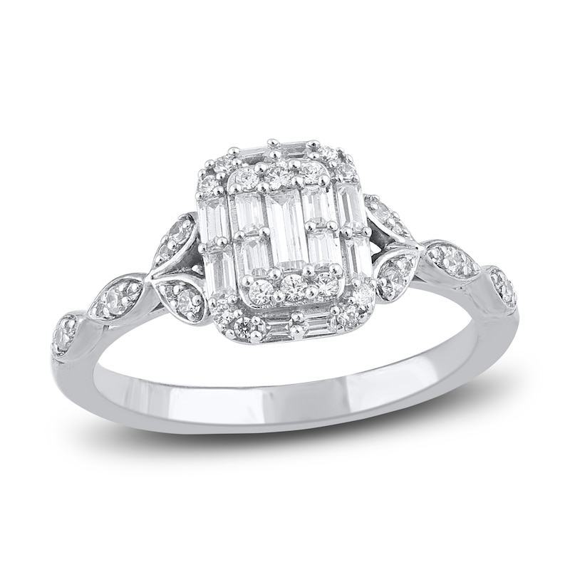 Main Image 1 of Diamond Engagement Ring 3/8 ct tw Round/Baguette 14K White Gold