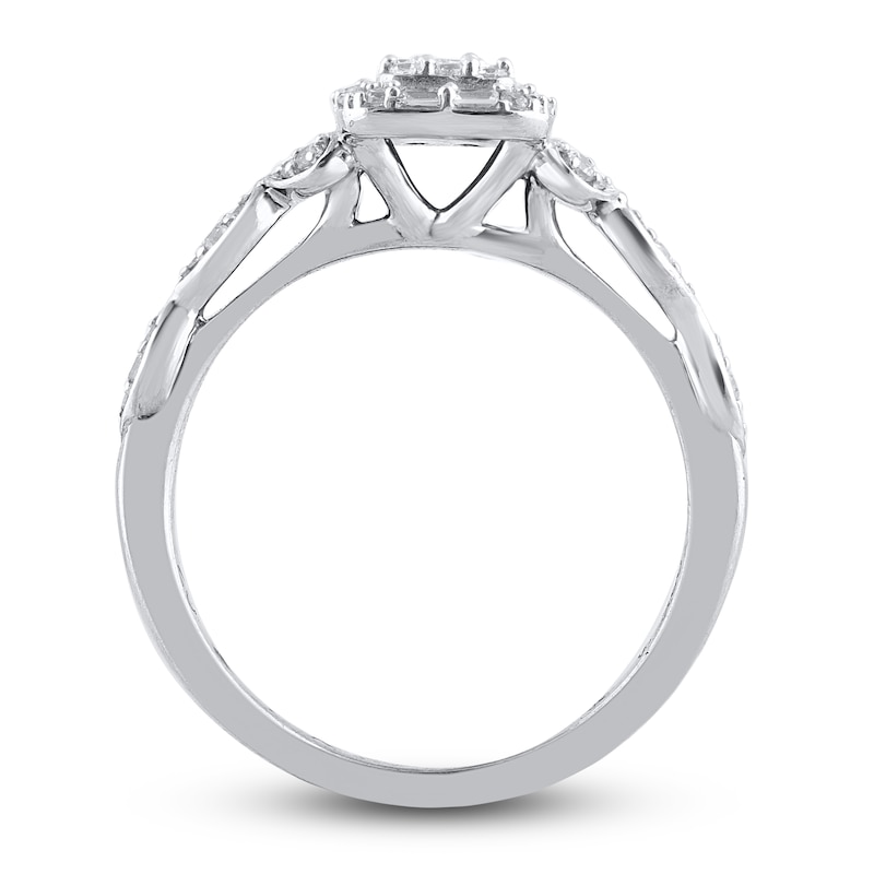 Diamond Engagement Ring 3/8 ct tw Round/Baguette 14K White Gold