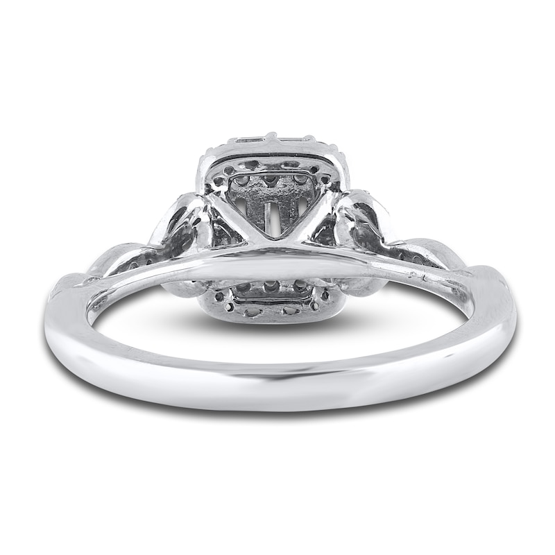 Diamond Engagement Ring 3/8 ct tw Round/Baguette 14K White Gold