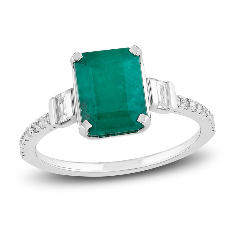 Main Image 1 of Natural Emerald Engagement Ring 1/5 ct tw Diamonds 14K White Gold