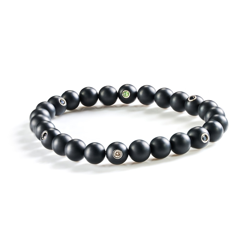 Main Image 1 of Natural Onyx & Tsavorite Garnet Bracelet 1/3 ct tw Diamonds Sterling Silver Size Small/Medium