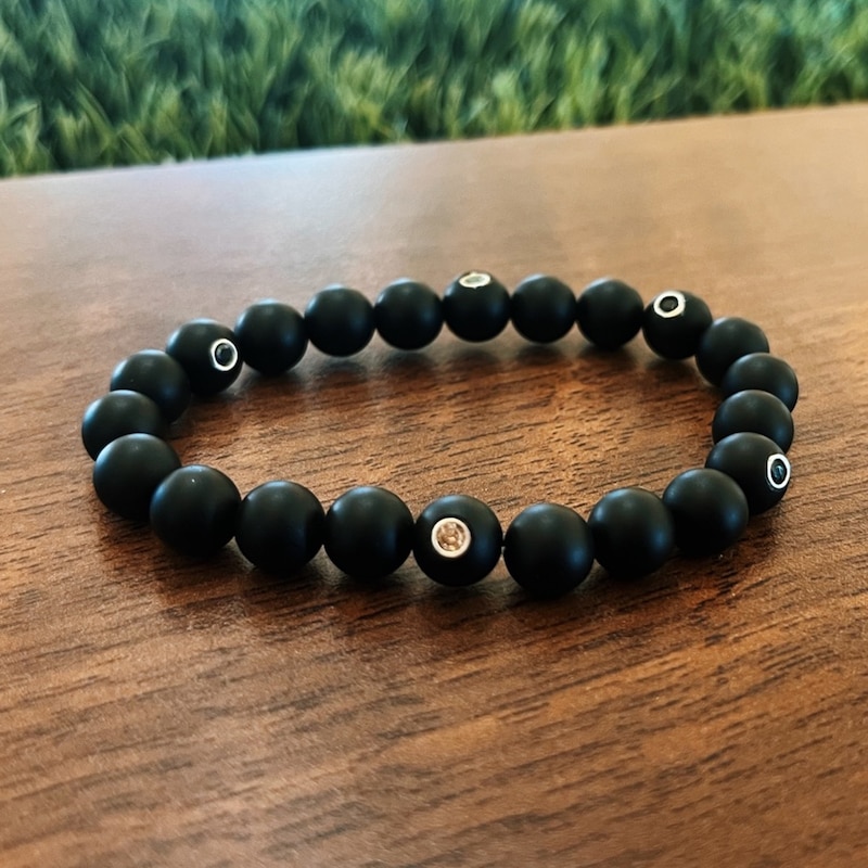 Main Image 2 of Natural Onyx & Tsavorite Garnet Bracelet 1/3 ct tw Diamonds Sterling Silver Size Small/Medium