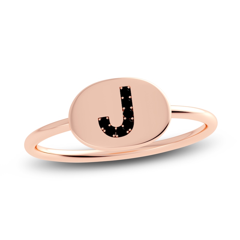 Main Image 1 of Juliette Maison Black Diamond Initial Oval Signet Ring 1/6 ct tw Round 10K Rose Gold